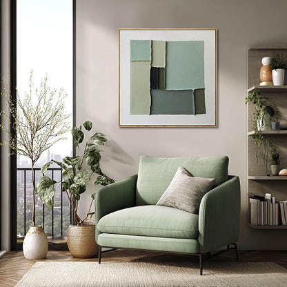 LEVERUP Square Geometric Painting Pictures Green Abstract Wall Artwork Modern Wall Decorations for Living Room Bedroom 24×24 Inch Office Canvas Photos