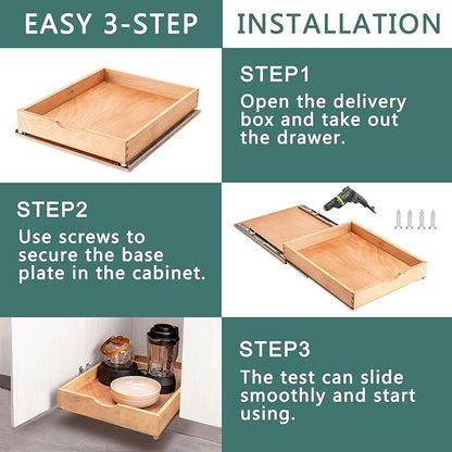 Pull Out Drawers for Kitchen Cabinets, Fully Assembled Wood Cabinet Pull Out Drawer, Pull Out Cabinet Organizer, Fast and Easy DIY Installation, 23”W x 21”D