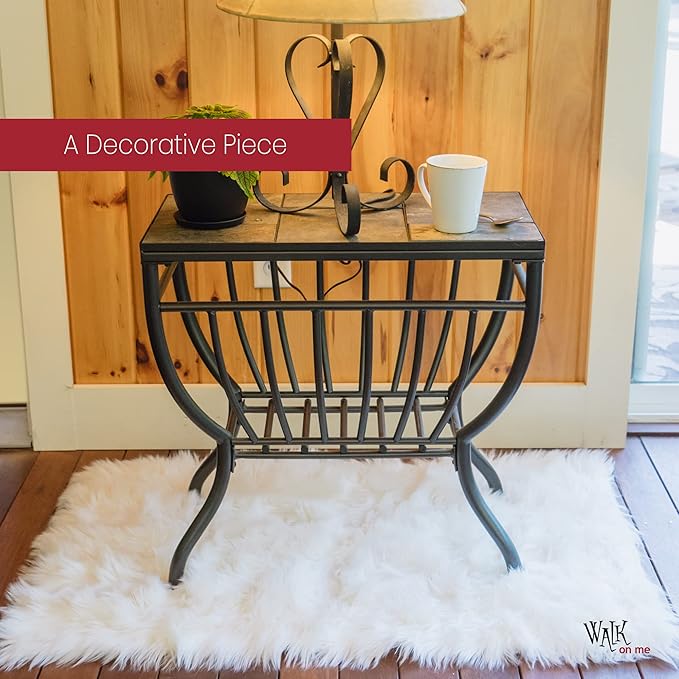 Silky Soft Faux Fur Shaggy Rug, 2 ft. x 3 ft. White Fluffy Sheepskin Area Rug, Rectangle Rug for Living Room, Bedroom, Kid's Room, or Nursery, Home Décor Accent, Machine Washable with Non-Slip Backing