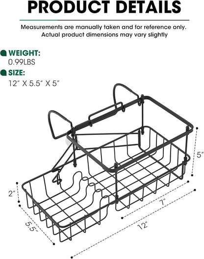 Rustproof Hanging Shower Caddy for Bathtub, Stainless Steel Shower Caddy for Tub Side, Hanging Shower Organizer Basket for Shampoo, Conditioner, Soap & Bath Accessories, Easy Install, Matte Black
