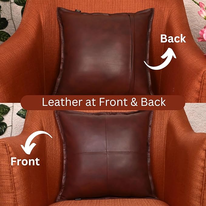 LL LEATHER LOVERS Genuine Lambskin Leather Pillow Cover, 22x22 Inch Case for Lumbar Throw Couch Pillows, Thick & Soft Cushion Covers for Sofa Bed Home Décor (Antique Dark Brown Box Pack of 2)