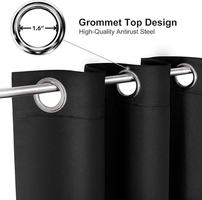 ChrisDowa Small Window Curtains 40 inches Long for Bedroom - Grommet Short Thermal Insulated Room Darkening Curtains for Kitchen (2 Panels, Black, 29 x 40 Inch)