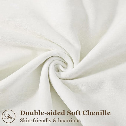 decorUhome Spring Couch Euro Sham Throw Pillow Covers 24x24 Set of 2, Decorative Soft Velvet Neutral Chenille Pillow Covers with Elegant Design for Sofa Bed Living Room Home Decor, Cream White