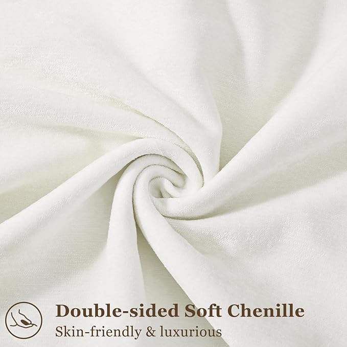 decorUhome Spring Couch Throw Pillow Covers 16x16 Set of 2, Decorative Soft Velvet Neutral Chenille Pillow Covers with Elegant Design for Sofa Bed Living Room Home Decor, Cream White