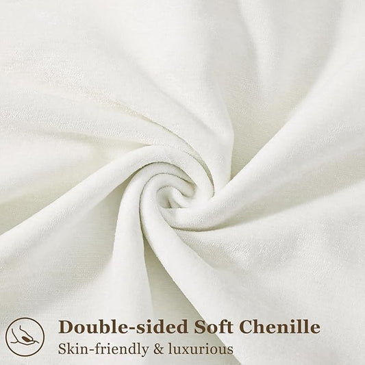 decorUhome Spring Couch Throw Pillow Covers 16x16 Set of 2, Decorative Soft Velvet Neutral Chenille Pillow Covers with Elegant Design for Sofa Bed Living Room Home Decor, Cream White