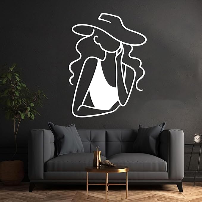 Metal Minimalist Abstract Woman Wall Art, Metal Woman Wall Art, Modern Wall Mount, Line Art Home Sculpture, Minimalist Room Decor, Women's Bedroom Decor, Gift for Women (Black, 19"x14"/47x35cm)