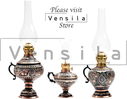 Handmade Copper Oil Lamp for Indoor Use 17.32” Vintage Hurricane Lanterns Decorative Indoor Emergency Lanterns for Power Outages Lights and Decorative Table Lamp Christmas Gift Farmhouse Kitchen Decor