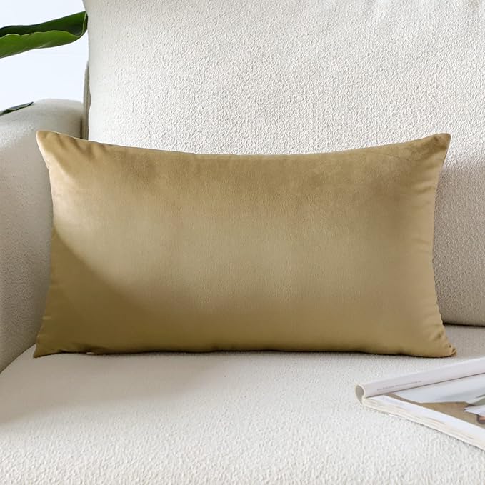 Artscope Luxury Velvet Pillow Covers Super Soft Decorative Rectangle Throw Pillow Covers Case Cushion Covers for Sofa Couch Bedroom Car Decor 16x24 Inch Tan