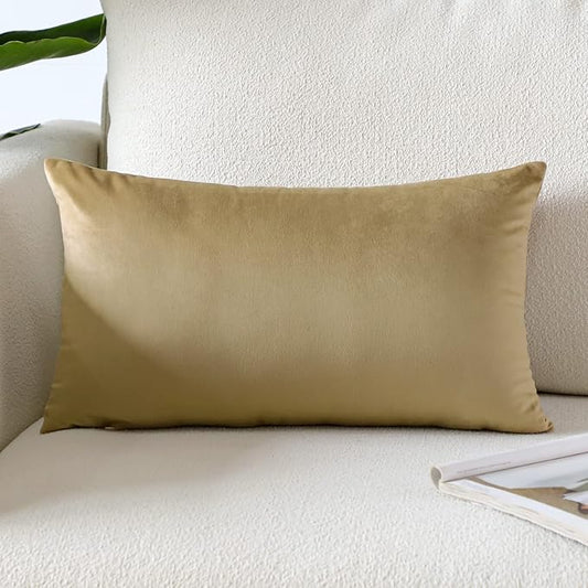 Artscope Luxury Velvet Pillow Covers Super Soft Decorative Rectangle Throw Pillow Covers Case Cushion Covers for Sofa Couch Bedroom Car Decor 16x24 Inch Tan