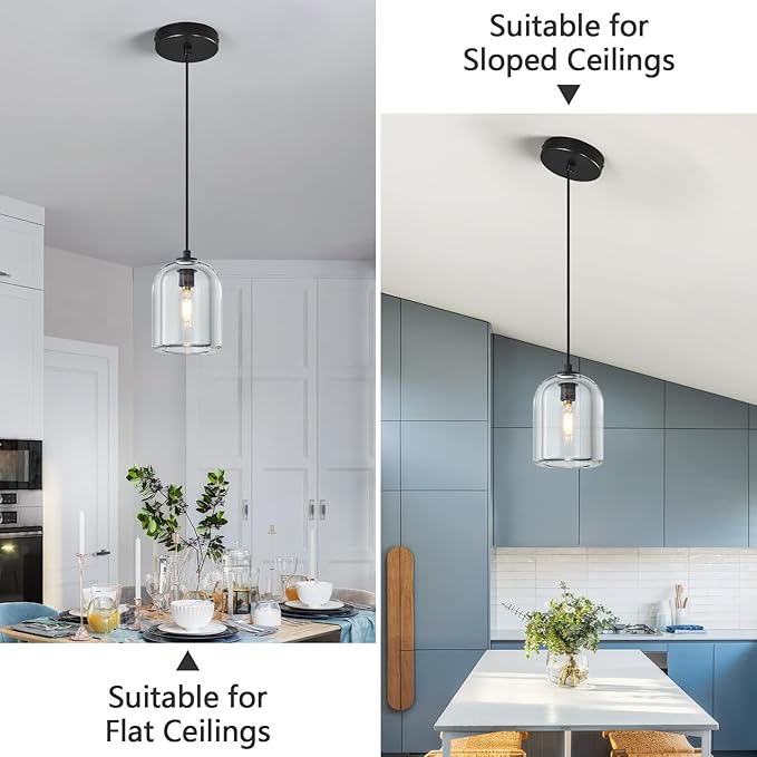 Modern Black Pendant Lights Kitchen Island Chandelier Indoor Crystal Hanging Light Fixtures for Dining Room Living Room Bedroom Bar（3Pack）