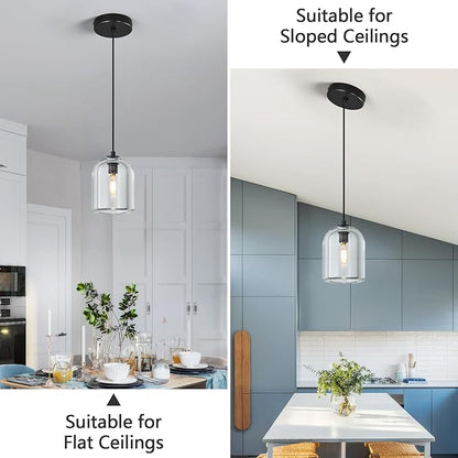 Modern Black Pendant Lights Kitchen Island Ceiling Chandelier Indoor Crystal Hanging Light Fixtures for Dining Room Kitchen Living Room Bedroom（2Pack）