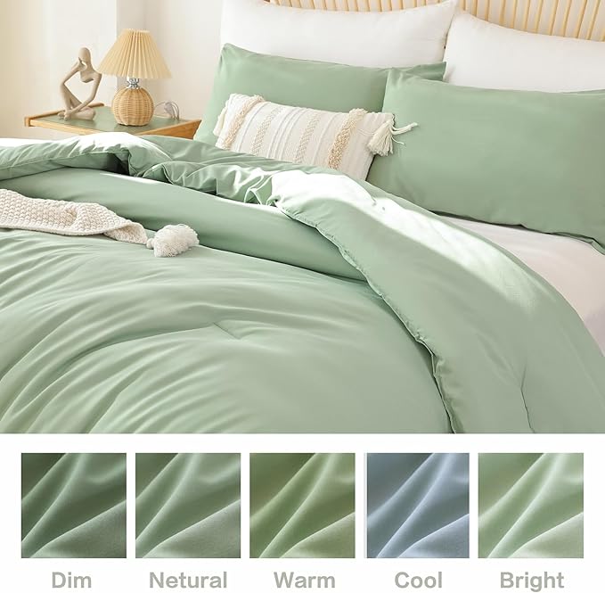 ROSGONIA Oversized King Comforter 128x120, 3pcs Super King Plus (1 Sage Green Comforter & 2 Pillowcases) Lightweight Oversized Bedding Set Quilt