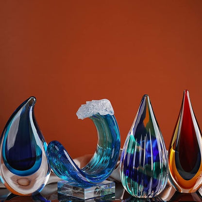 Yao Yuan Hand-Blown Glass Decor - Murano-Style Glass Statue and Figurine, Red