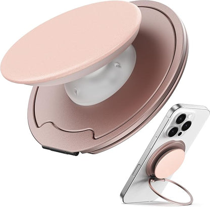 Sinjimoru for MagSafe Phone Grip — 3000G Magnetic Hold, Soft Silicone Comfort, Metal Plate Included, iPhone 17/16/15/14/13, M-Tap Tok Ring Stand Pink