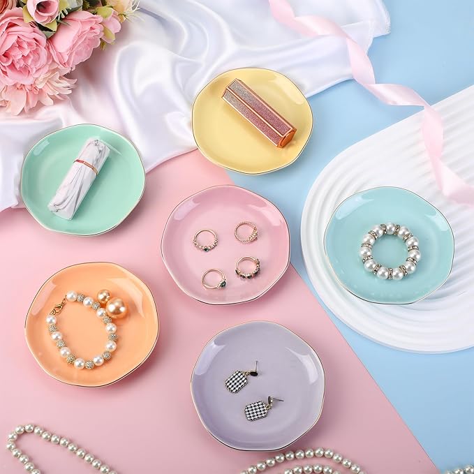 Shappy 24 Pcs Christmas Ceramic Jewelry Tray Gift 4.5 Ring Dish Bulk Decorative Trinket Dish for Birthdays Gift (Macaron Color)