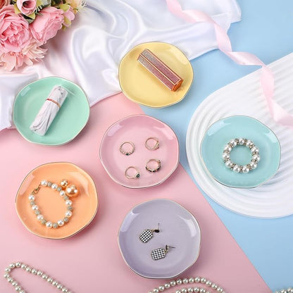 Shappy 24 Pcs Christmas Ceramic Jewelry Tray Gift 4.5 Ring Dish Bulk Decorative Trinket Dish for Birthdays Gift (Macaron Color)