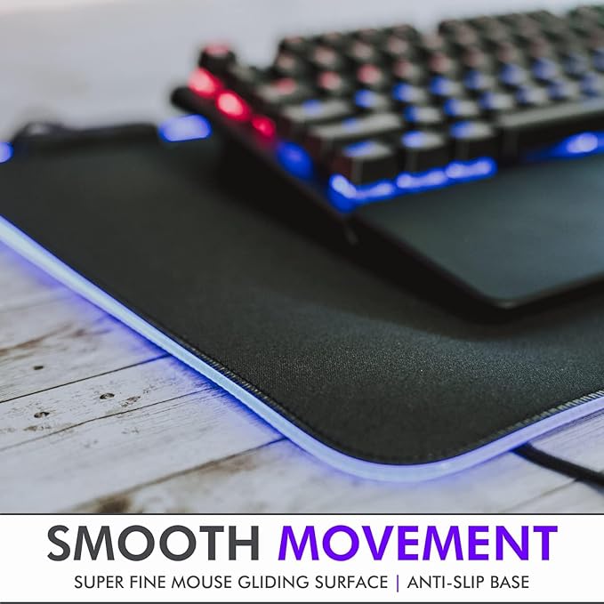 Tilted Nation RGB Mouse Pad for Gaming - Large LED Mousepad - LED Desk mat with 8 Adjustable Light Modes - Non Slip Rubber Base, Easy to Clean Water Proof Surface Mat for Keyboard and Mouse