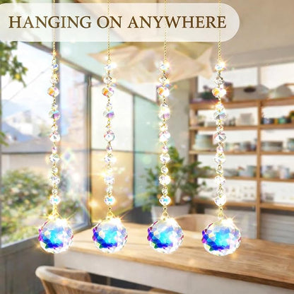 4Pcs Sun Catcher Crystals for Window Hanging, Rainbow Prism Sun Catchers with Crystal Prisms, Hanging Crystals Suncatchers for Windows Indoor Decor