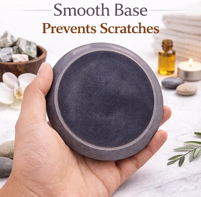 Handmade Natural Grey Marble Incense Stick Holder - Round Incense Burner With Multiple Holes For Incense Sticks. Decorative Ash Catcher For Home and Office Decor. (4 inch Diameter, Grey)