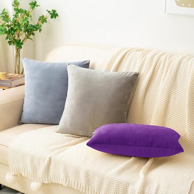 HWY 50 Purple Velvet Rectangular Throw Pillow Covers 12x20 Inch, Pack of 2 Soft Cozy Solid Decorative Luxury Cushion Cases for Couch Sofa Bed Living Room Bedroom