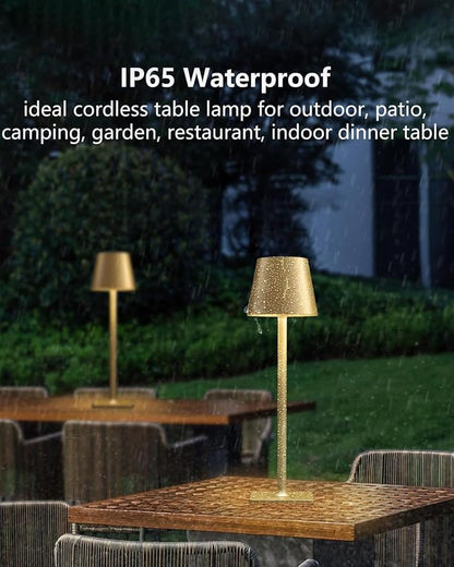 2 Pack Rechargeable Table Lamps, Gold Cordless Lamps - Battery Operated Touch Lamp, Outdoor Table Lights, Waterproof, Wireless, Portable Desk Lamp for Restaurant, Bedroom, Patio(Gold)