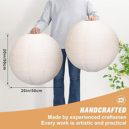 oetmilc-2PCS Hanging Lamp Shade Can replace Large paper lantern 20INCH Linen Pendant Light Shade Round Off-White Handmade Fabric Lampshades Decorations Suitable for the Living room Hallway Bedroom