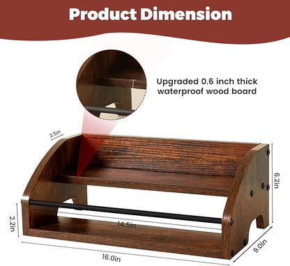 Rustic Wooden Countertop Organizer- Liquor Bottle Display Shelf, Coffee Syrup Rack, Mini bar, Liquor Cabinet, Home Retro Bar Shelf Stand for Liquor Whiskey, Spirits - Brown