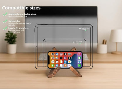 TOJTIK Phone Holder Wood, Small Phone Stand for Desk, Portable Cell Phone Holder for Smartphones & Mini Tablets, Wooden Desktop Organizer & Book Holder, iPhone Stand for 11/12/13 pro max & iPads