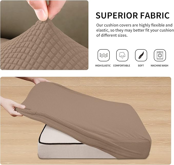 Easy-Going Stretch Individual Chair Couch Cushion Cover Sofa Cushion Furniture Protector Sofa slipcover Soft Flexibility with Elastic Bottom (3-Piece Sofa Cushion Covers, Camel)