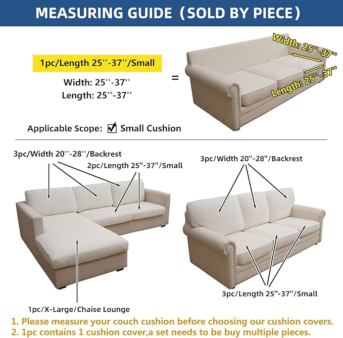 Eismodra Couch Cushion Covers Magic Stretch Sofa Slipcover for 3 Cushion Couch Dogs Pet L Shape 2 Seat Replacement Furniture Protector,Cream White Length 25-37 inches(Only 1 Piece)
