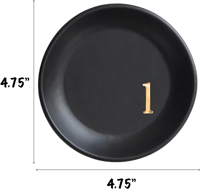 COLLECTIVE HOME - Ceramic Jewelry Tray, Decorative Trinket Dish for Rings Earrings Necklaces Bracelet Watch Keys, Birthday Mother's Day Christmas Gift for Women, 4.75", Black Surface (l)