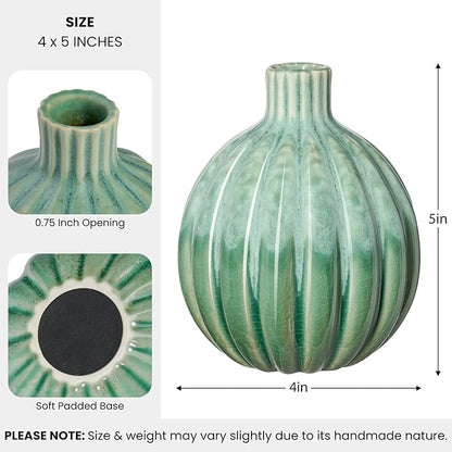 Torre & Tagus 5" Reactive Glaze Ceramic Green Bud Vase - Mint Green Two-Tone Handmade Textured Vases for Home Decor & Flowers as Small Decorative Accents for Coffee Table & Shelf (Allium 5 Inch Vase)