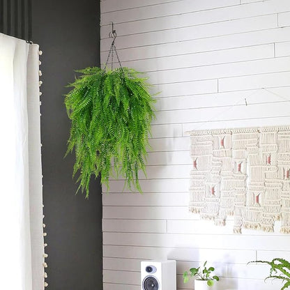 Fake Hanging Plant Outdoor Artificial Boston Fern Hanging Baskets 2 Set Fake Ferns Hanging Plants Artificial Decor 23.6" Artificial Ferns for Outdoors Front Porch Patio Garden Home Decor