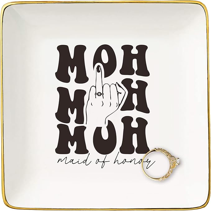NZY Maid of Honor Proposal Gifts from Bride-Wedding Gifts for Bridesmaid-Bachelorette Party Present for Her Besties Friends Women-Jewelry Tray Trinket Holder Ring Dish-Will You Be My Maid of Honor