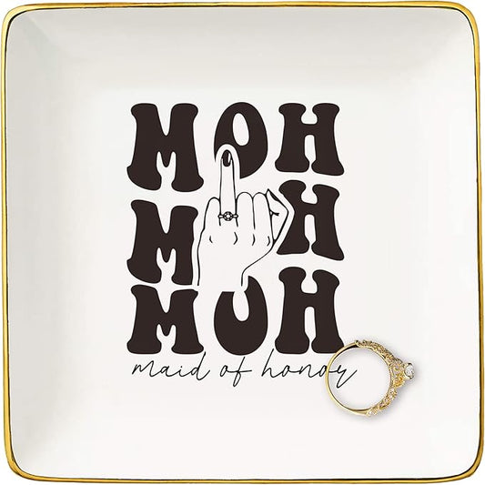 NZY Maid of Honor Proposal Gifts from Bride-Wedding Gifts for Bridesmaid-Bachelorette Party Present for Her Besties Friends Women-Jewelry Tray Trinket Holder Ring Dish-Will You Be My Maid of Honor