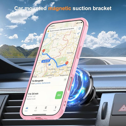 Compatible with iPhone 17 Air Case with Invisible Magnetic O-Ring Stand Military-Grade Translucent Phone Case for iPhone 17 Air 6.5" [Compatible with Mag-Safe][Great Grip Feeling], Pink