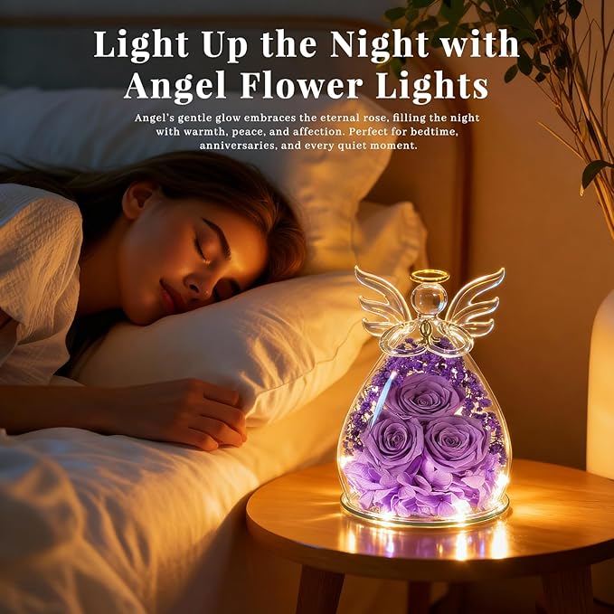 Beferr Valentines Day Rose Gifts for Her Women Mom Gifts for Birthday, Fresh Flowers for Delivery Prime Forever Preserved Rose in Glass Angel Figurine, for Grandma Wife Kids Daughter