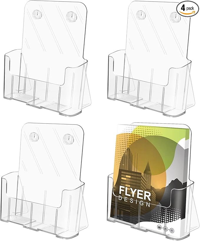 Acrylic Brochure Holder, 4 Packs Brochure Holder 8.5 x 11, Flyer Holder for Business, Clear Brochure Display Stand for Pamphlet Paper Literature Document Magazine Menu, Table Desk Wall Mount