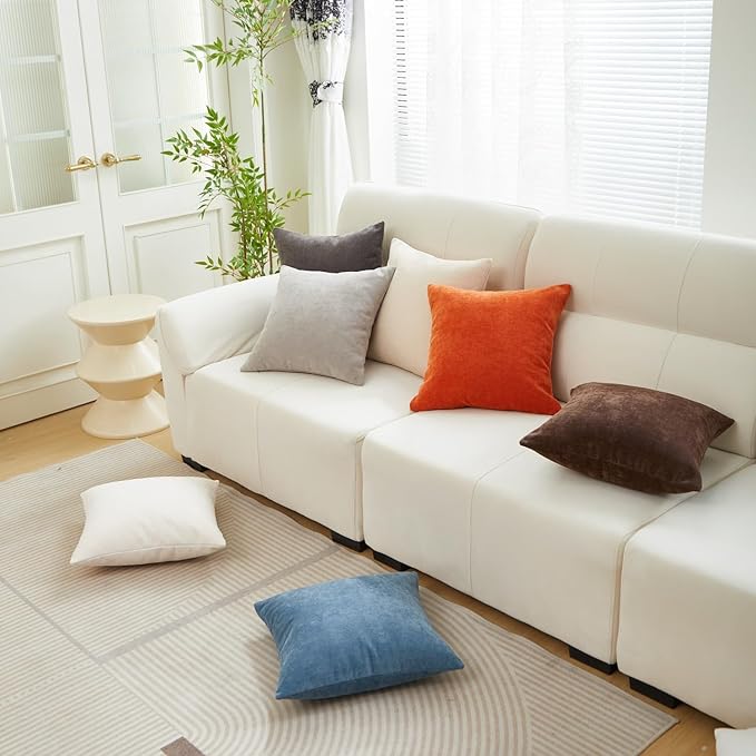Sunday Praise Light Grey Throw Pillow Covers 18x18 Inch Set of 2 Soft Cozy Chenille Decorative Square Pillow Cases Farmhouse Accent Solid Neutral Cushion Covers for Couch Sofa Chair Bed Home Décor