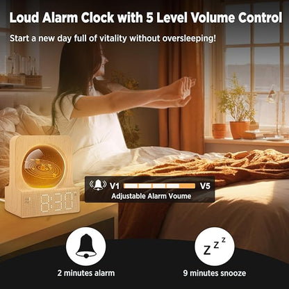 DreamSky Space Alarm Clock for Kids Teens, Small Digital Clock with RGB Night Light for Bedroom, Colorful Crystal Ball Decor for Living Room Office, Dimmer, Gifts for Boys Girls Women (Wood Grain)