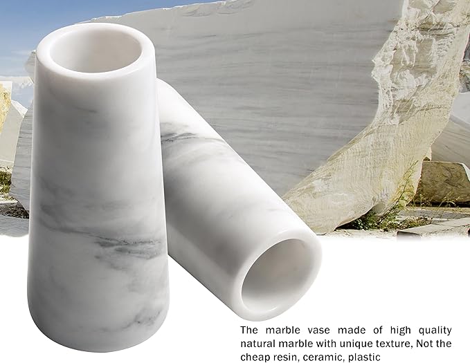 A Grade Natural Marble White Flower Vase, Finely Polished Stone, Decorative Modern Floral Vase, Concisely Designed Centerpiece, Bedroom, Office Wedding (Cylinder)