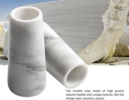 A Grade Natural Marble White Flower Vase, Finely Polished Stone, Decorative Modern Floral Vase, Concisely Designed Centerpiece, Bedroom, Office Wedding (Cylinder)
