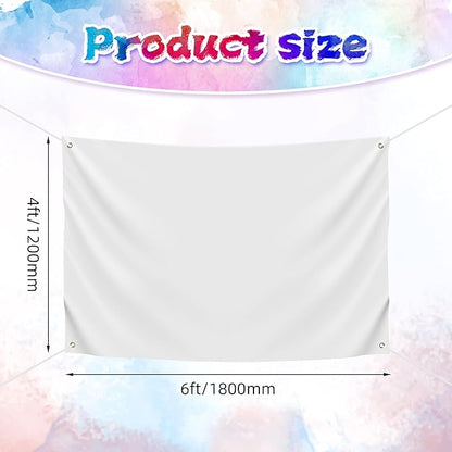 Blank DIY Banners Polyester Oxford Cloth White Banner with Hanging Rope for Wall Signs Writing DIY Painting Indoor Outdoor Office Camping Yard Birthday Party Decorations Supplies 6x4ft-BECKTEN