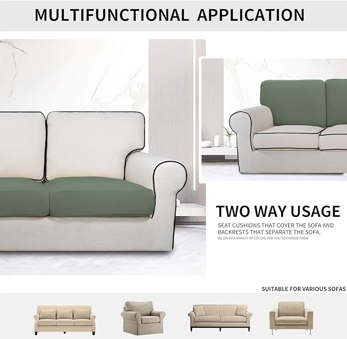 Easy-Going Stretch Cushion Cover Sofa Cushion Furniture Protector Sofa Seat Sofa slipcover Sofa Cover Soft Flexibility with Elastic Bottom(Chiar Cushion,Greyish Green)