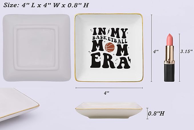 NZY Mother's Day Birthday Christmas Gifts for Mama-Ceramic Jewelry Tray Trinket Holder Ring Dish-Basketball Coach Gifts,in My Basketball Mom Era,Game Day Presents for Mom,Sport Mother Present