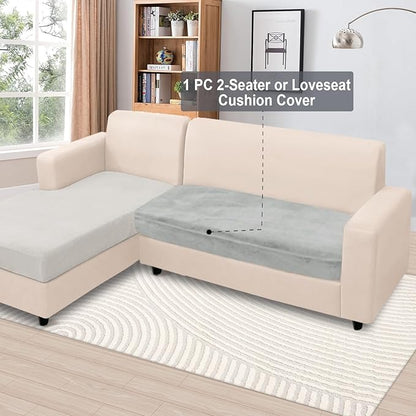 NAISI Couch Cushion Covers 1 Piece Velvet Stretch Loveseat Cover or 2 Seat Sofa Cover Soft Individual Couch Covers for Sectional Sofa(1 PC for 2-Seat Cushion or Loveseat,Light Grey)