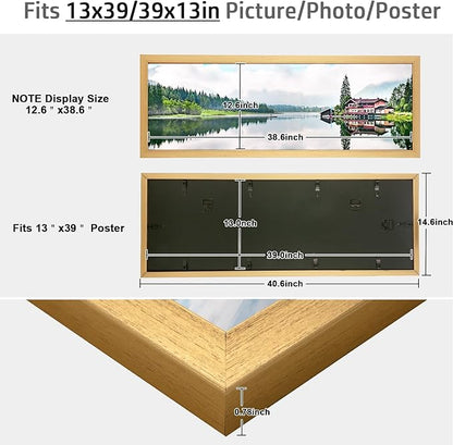 13x39 Frame Gold, Modern 39x13 Picture Poster Frame, Horizontal Vertical Hanging, Ornate 13 by 39 Gallery Family Concert Portrait Photo Frame Anniversary/Birthday/Wedding/Thank you/Christmas Gift