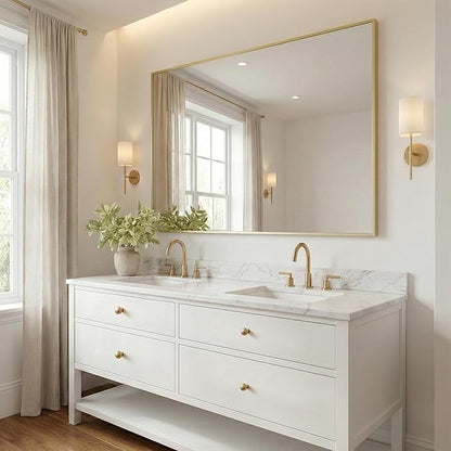 36"x48" Large Gold Bathroom Mirror, Metal Framed Vanity Mirror for Wall, Wide 48"x36" Rectangular Mirror Over Sink, Luxury Living Room Decor, Flush Mount