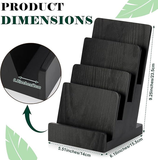 4 Tier Wood Brochure Display Stand 6 x 9 inch Black Brochure Holder Pamphlet Display Stand for 5.5 x 8.5 inch 5 x 7 inch Booklets Menus Postcard Holder Multi Purpose Organizer