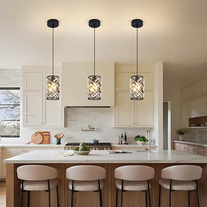 3 Pack Black Pendant Lights Kitchen Island, Kitchen Island Dining Room Light Pendant Lighting Fixtures High end Crystal Chandelier Over Island Table Modern Hanging Light for Bar Dining Room